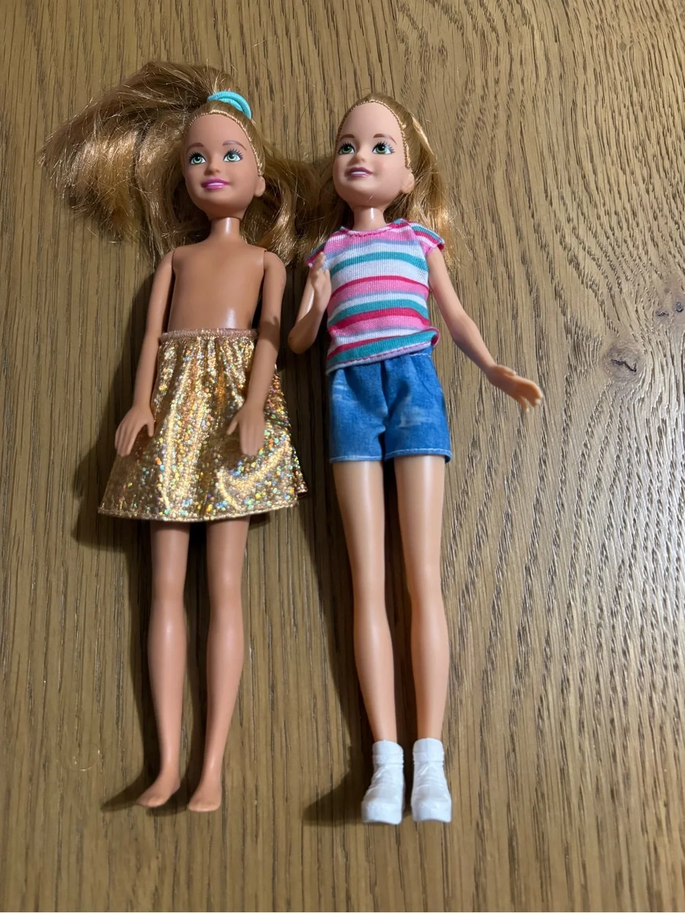 Barbie Dolls with Gold Glitter Skirt and Pink-Blue Striped Top
